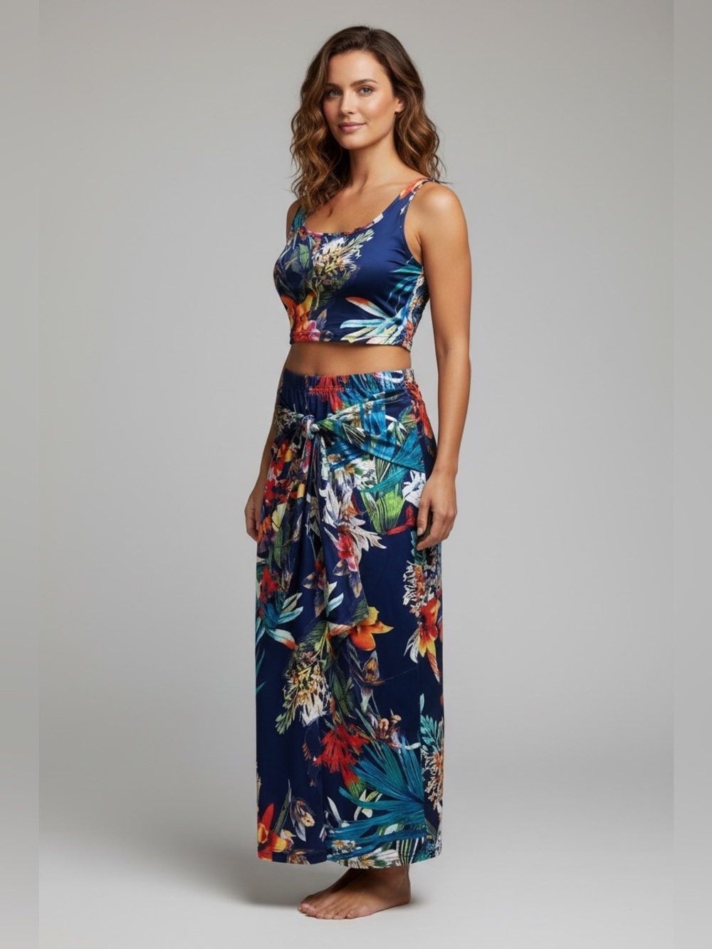 SHEIN Navy Floral Print Crop Top & Skirt Set